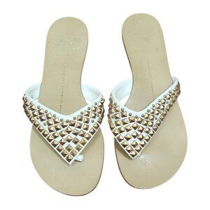 Giuseppe Zanotti White Leather Studded Sandals Women’s Size 36 Vero Cuoio
